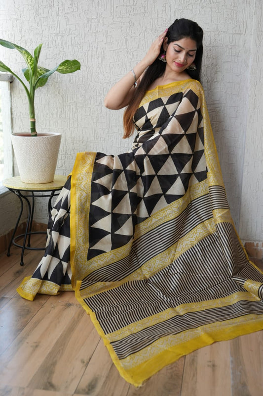Bagru Hand Block Printed Chanderi Silk Saree with Blouse (CSS65)