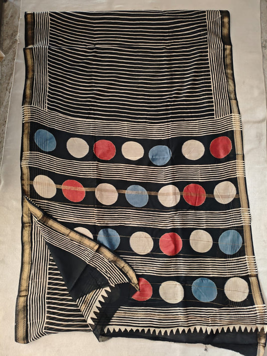 Jaipuri Hand Block Bagru Printed Maheshwari Silk Saree With Blouse (MSS83)