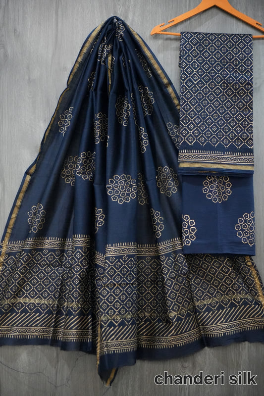 Jaipuri Block Printed Chanderi Silk Suits (CIN46)