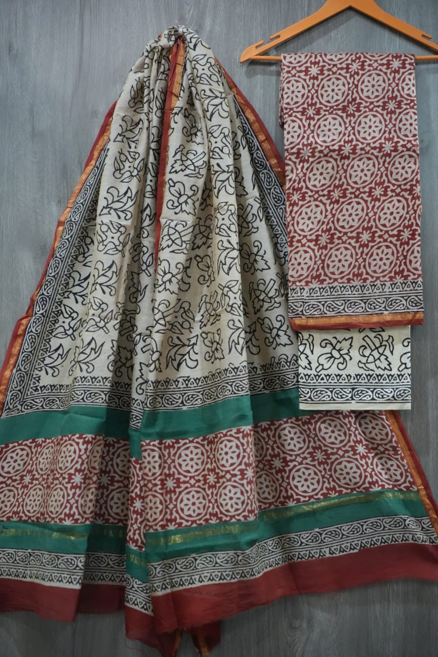 Jaipuri Block Printed Chanderi Silk Suits (CIN67)