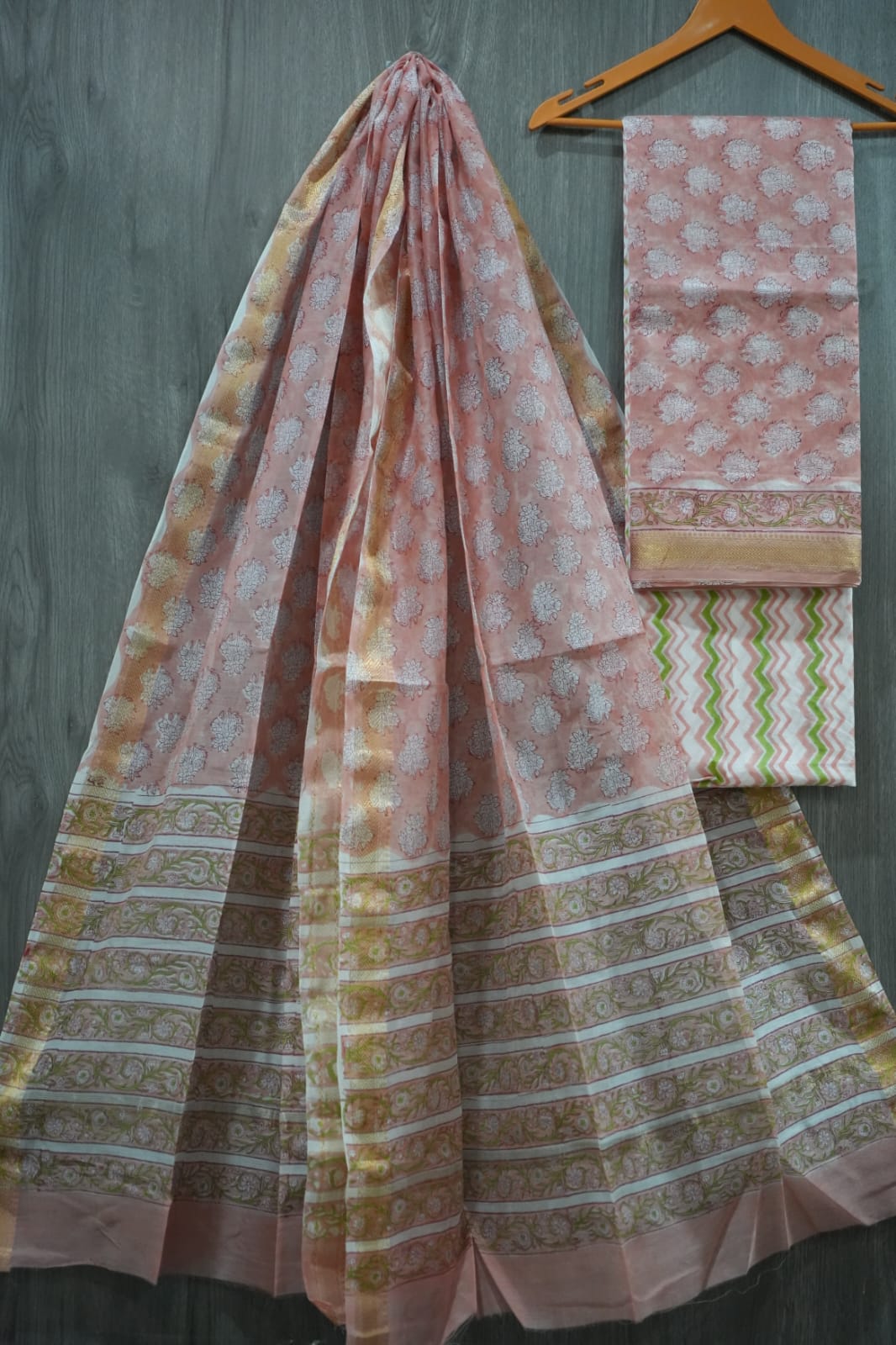 JAIPURI HAND BLOCK PRINTED MAHESHWARI SILK SUIT WITH SILK DUPPATA (MSD72)