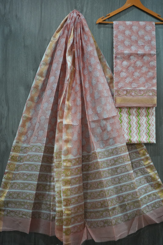 JAIPURI HAND BLOCK PRINTED MAHESHWARI SILK SUIT WITH SILK DUPPATA (MSD72)