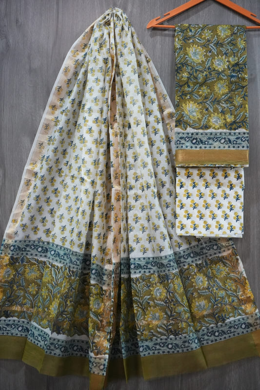 JAIPURI HAND BLOCK PRINTED MAHESHWARI SILK SUIT WITH SILK DUPPATA (MSD73)
