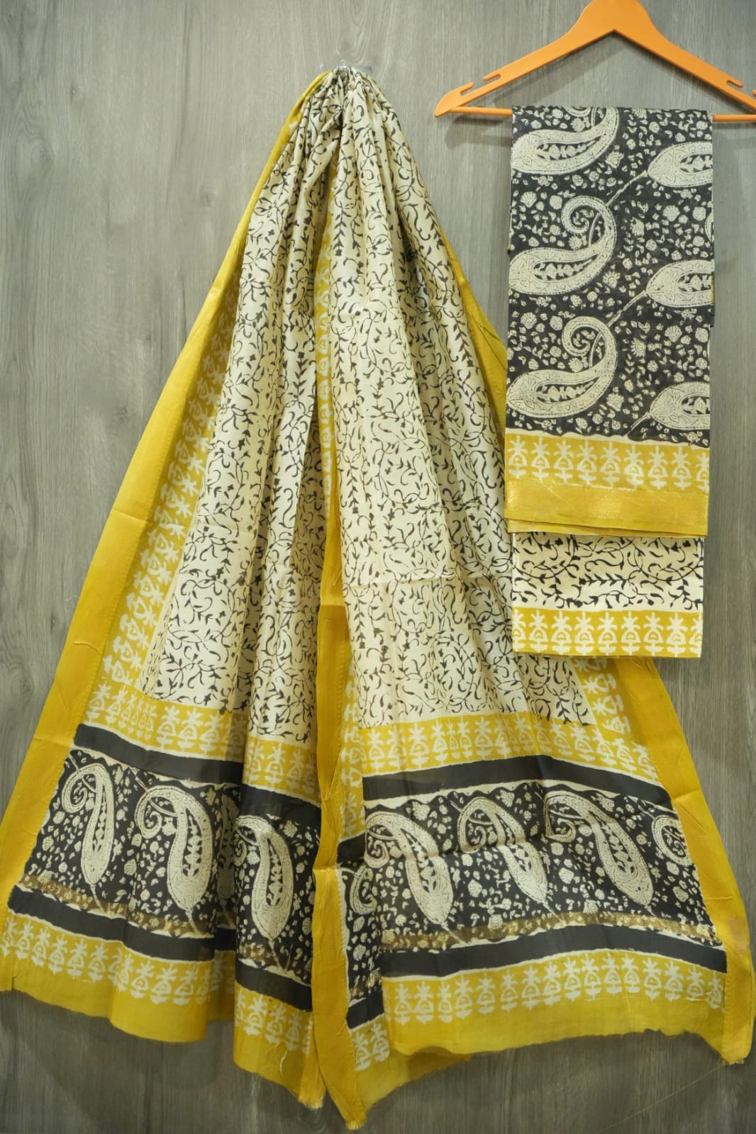 JAIPURI HAND BLOCK PRINTED MAHESHWARI SILK SUIT WITH SILK DUPPATA (MSD80)