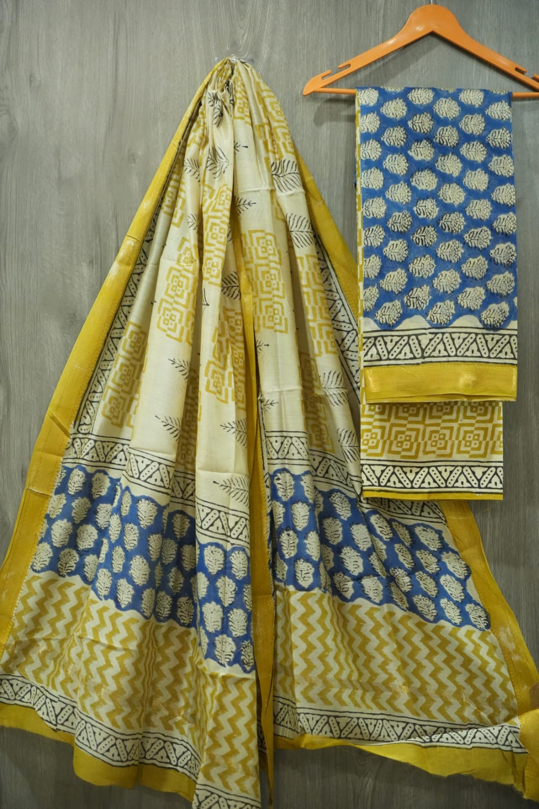 JAIPURI HAND BLOCK PRINTED MAHESHWARI SILK SUIT WITH SILK DUPPATA (MSD82)