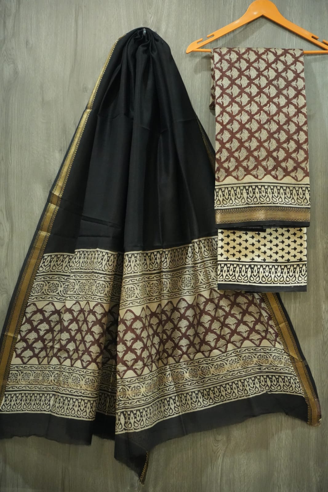 JAIPURI HAND BLOCK PRINTED MAHESHWARI SILK SUIT WITH SILK DUPPATA (MSD83)