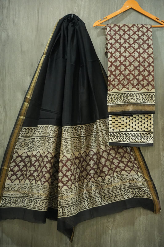 JAIPURI HAND BLOCK PRINTED MAHESHWARI SILK SUIT WITH SILK DUPPATA (MSD83)
