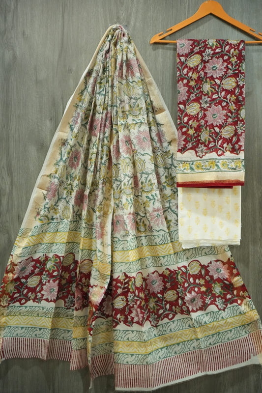 JAIPURI HAND BLOCK PRINTED MAHESHWARI SILK SUIT WITH SILK DUPPATA (MSD84)
