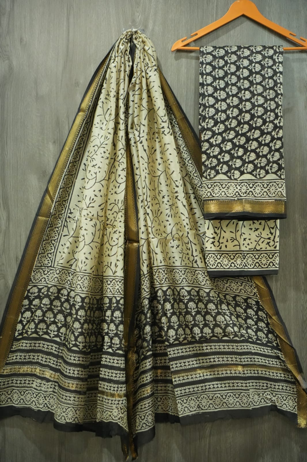 JAIPURI HAND BLOCK PRINTED MAHESHWARI SILK SUIT WITH SILK DUPPATA (MSD86)