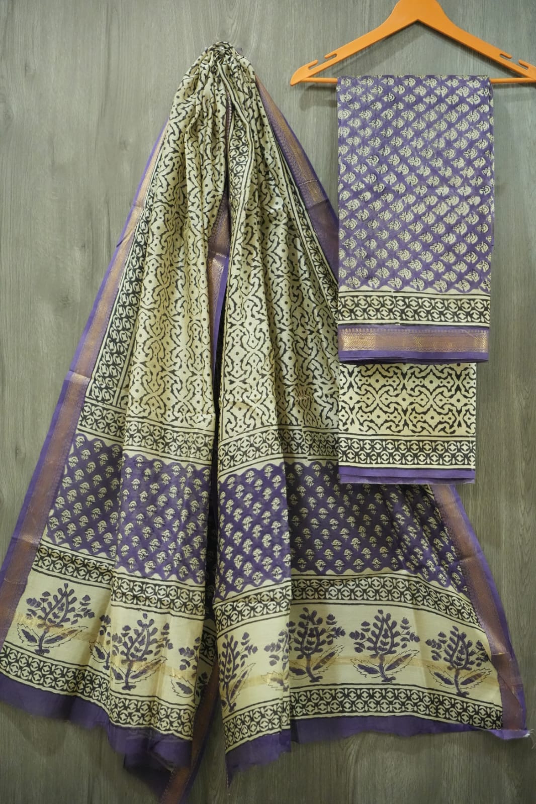 JAIPURI HAND BLOCK PRINTED MAHESHWARI SILK SUIT WITH SILK DUPPATA (MSD85)
