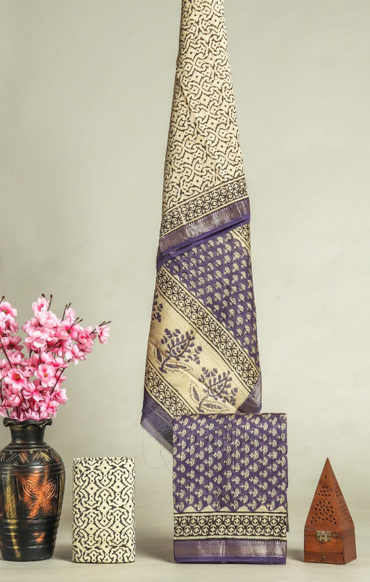 JAIPURI HAND BLOCK PRINTED MAHESHWARI SILK SUIT WITH SILK DUPPATA (MSD87)