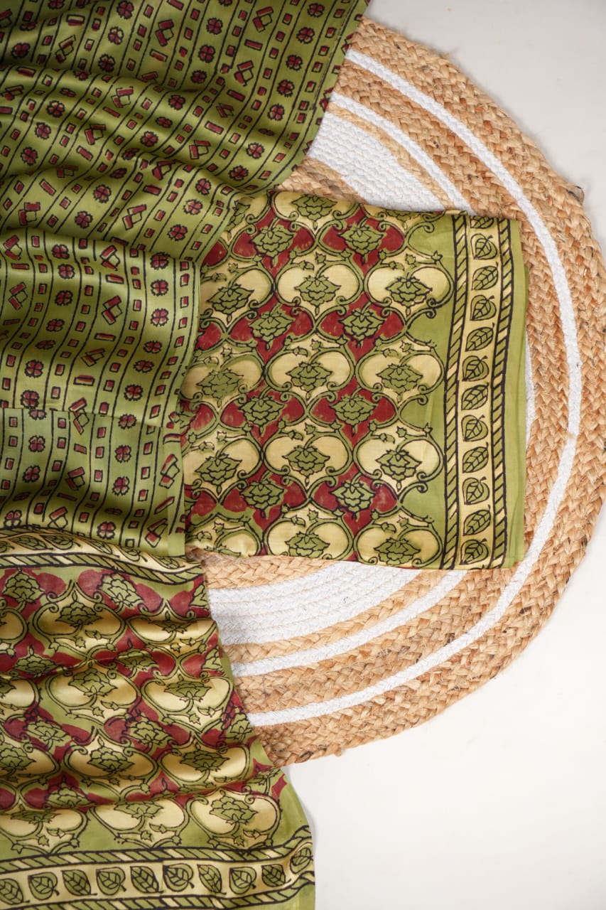 Vanaspati Ajrakh Hand Block Printed Suits Modal Silk Fabric (CIT19)