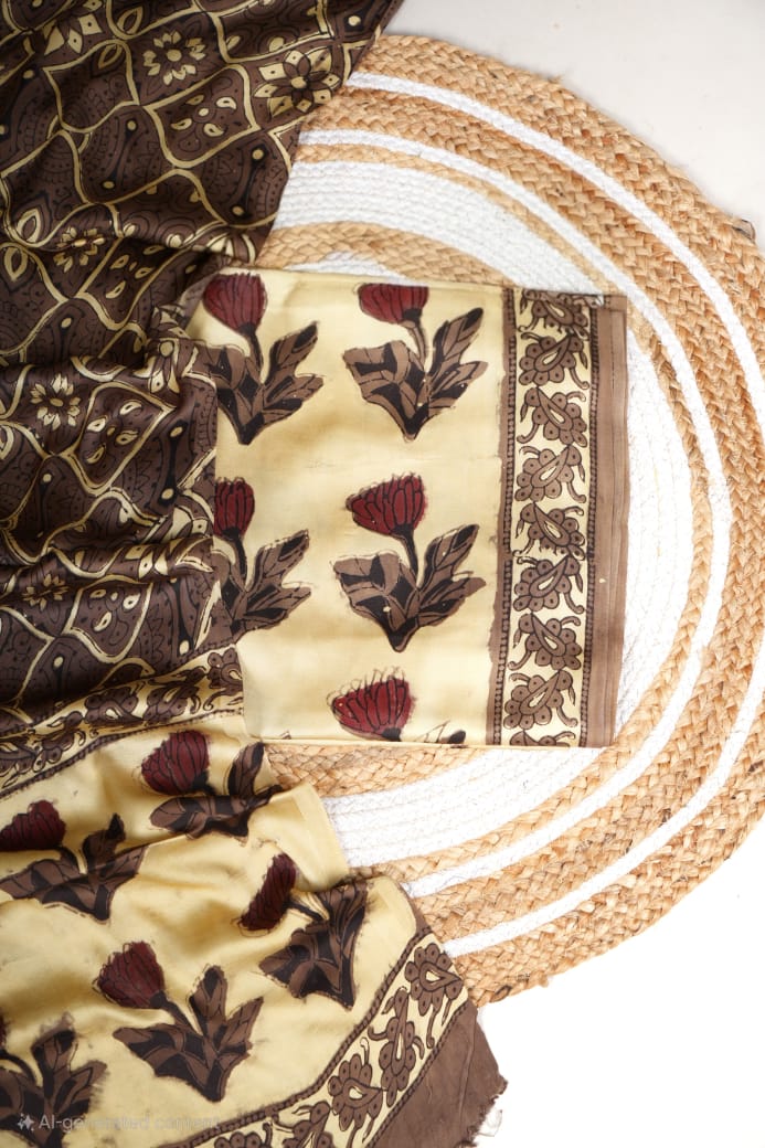 Vanaspati Ajrakh Hand Block Printed Suits Modal Silk Fabric (CIT23)