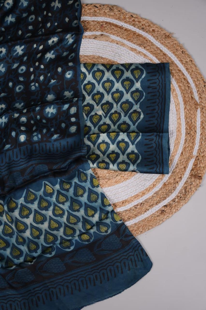 Vanaspati Ajrakh Hand Block Printed Suits Modal Silk Fabric (CIT26)