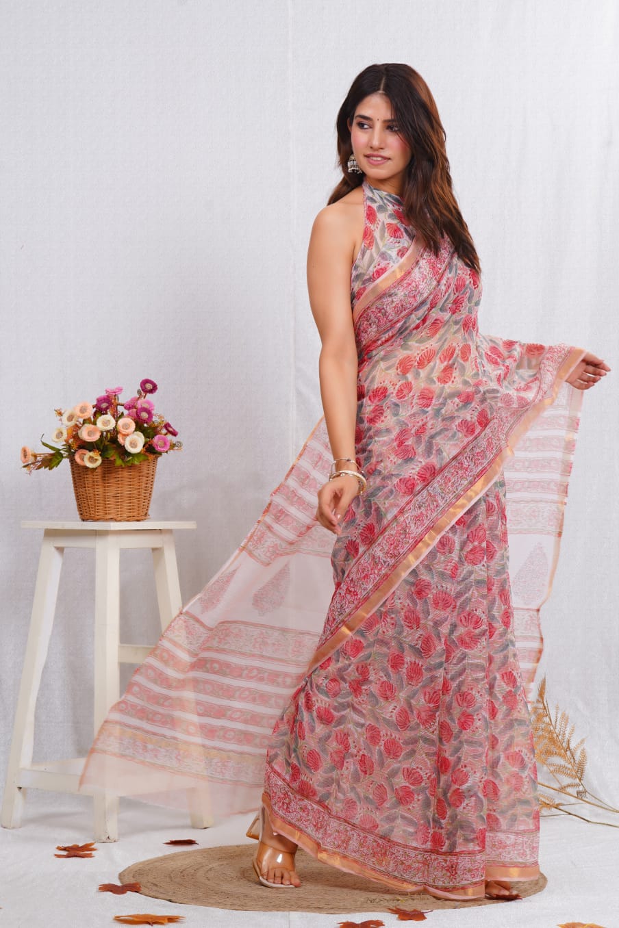 Jaipuri Block Printed Cotton Kota Doriya Saree (CIS51)