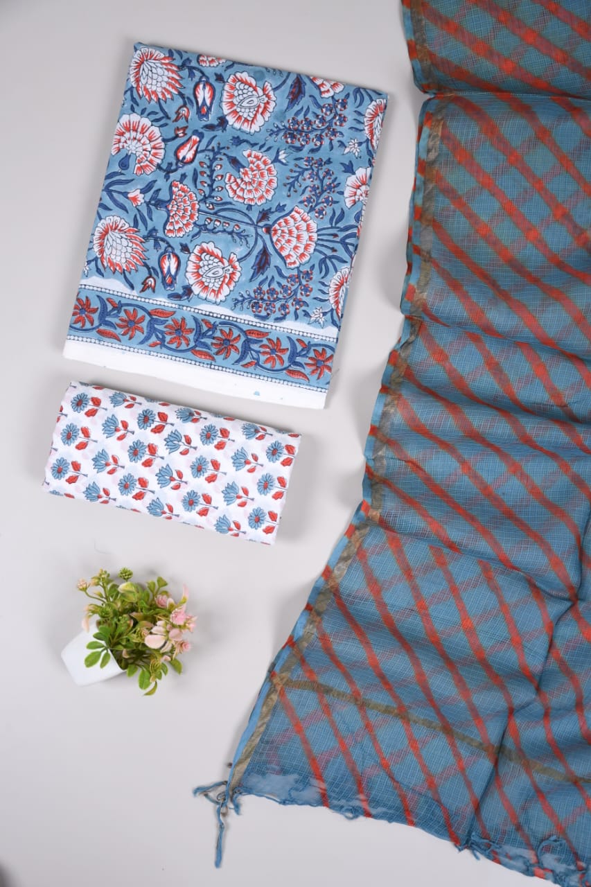 JAIPURI BLOCK PRINTED COTTON SUIT WITH KOTA DUPPATA (CKS67)