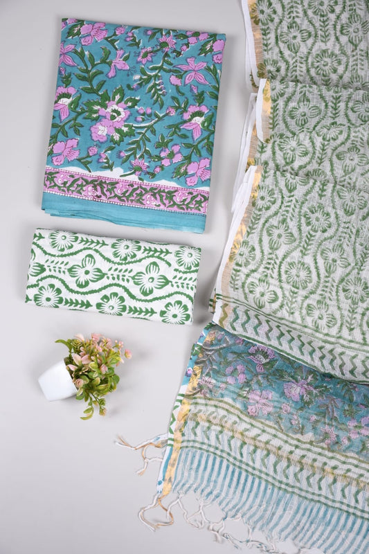 JAIPURI BLOCK PRINTED COTTON SUIT WITH KOTA DUPPATA (CKS77)