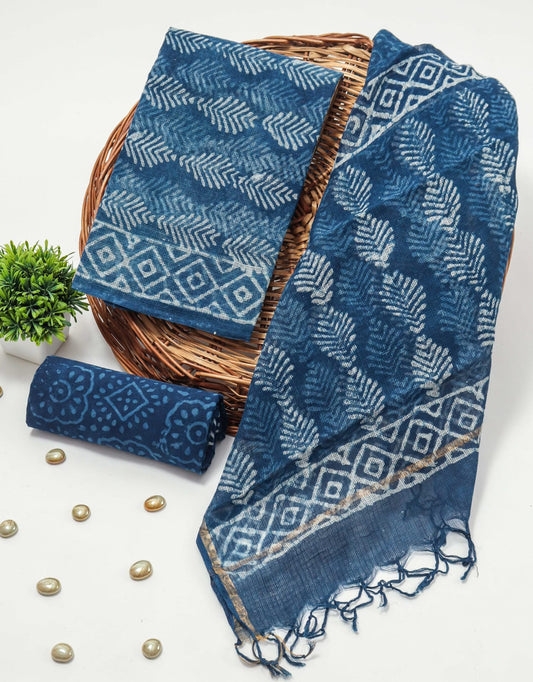 HAND BLOCK PRINTED KOTA DORIYA SUIT WITH KOTA DORIYA DUPPATA (FKS58)