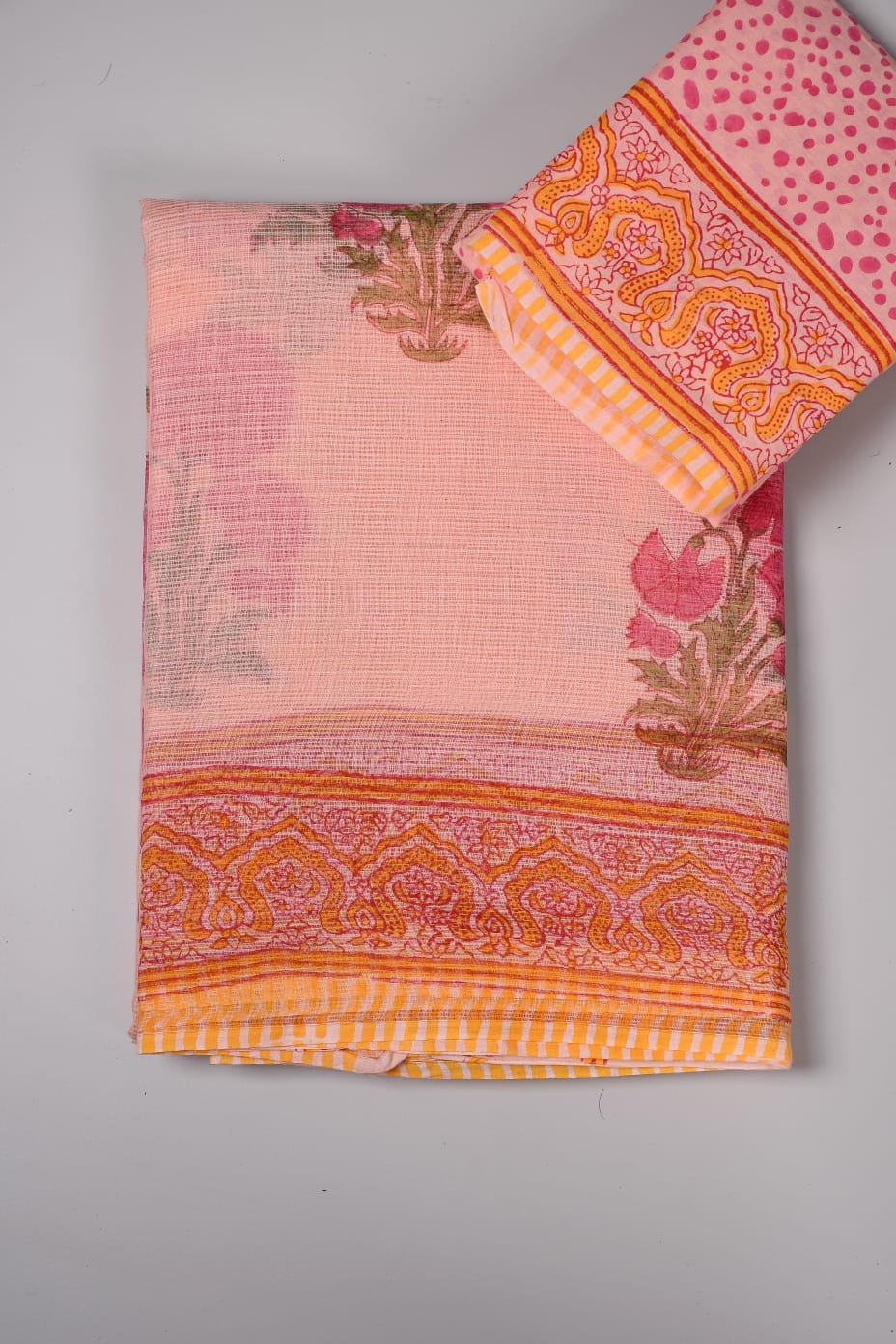 HAND BLOCK BAGRU PRINTED KOTA DORIYA SAREE WITH MULMUL BLOUSE (KDS52)