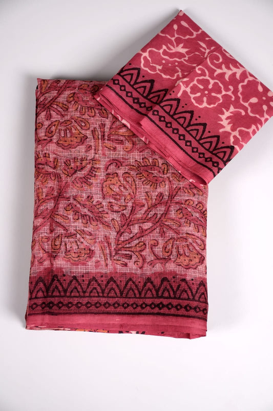 HAND BLOCK BAGRU PRINTED KOTA DORIYA SAREE WITH MULMUL BLOUSE (KDS50)