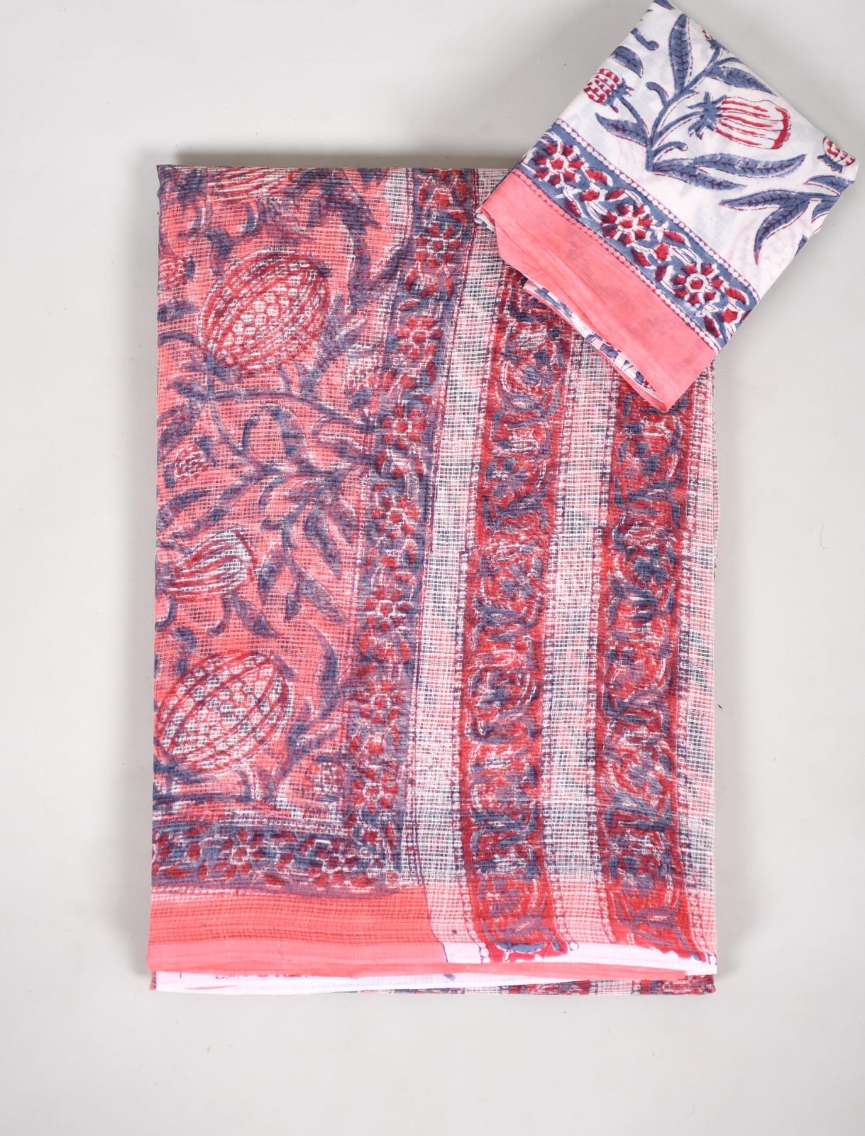 HAND BLOCK BAGRU PRINTED KOTA DORIYA SAREE WITH MULMUL BLOUSE (KDS67)