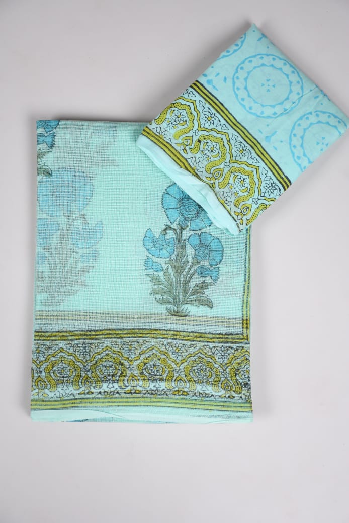 HAND BLOCK BAGRU PRINTED KOTA DORIYA SAREE WITH MULMUL BLOUSE (KDS74)