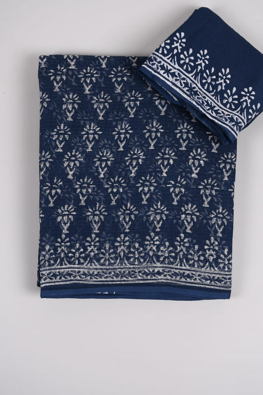 HAND BLOCK BAGRU PRINTED KOTA DORIYA SAREE WITH MULMUL BLOUSE (KDS75)