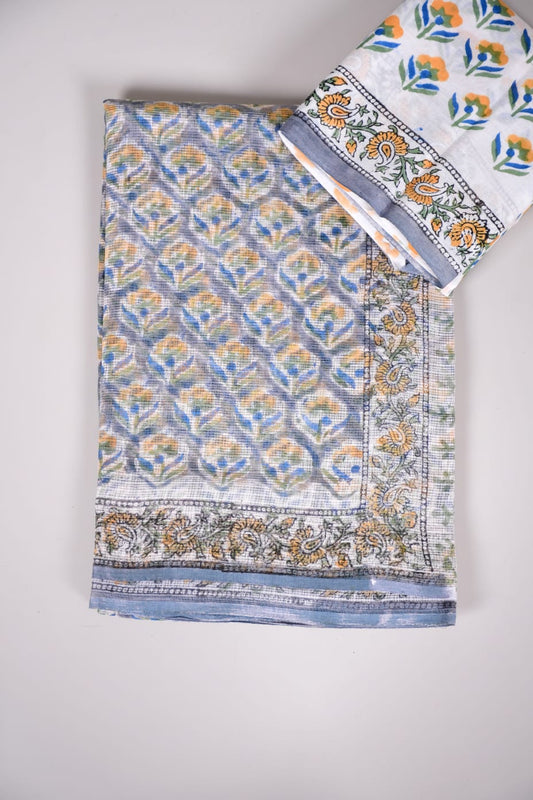 HAND BLOCK BAGRU PRINTED KOTA DORIYA SAREE WITH MULMUL BLOUSE (KDS76)