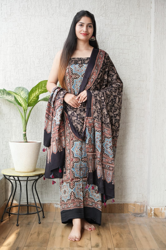 Vanaspati Ajrakh Hand Block Printed Suits Modal Silk Fabric (CIT41)