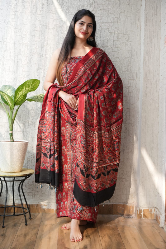 Vanaspati Ajrakh Hand Block Printed Suits Modal Silk Fabric (CIT36)