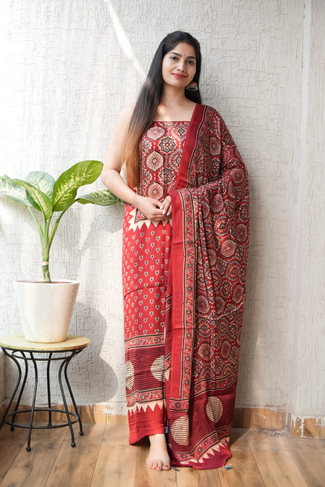 Vanaspati Ajrakh Hand Block Printed Suits Modal Silk Fabric (CIT33)