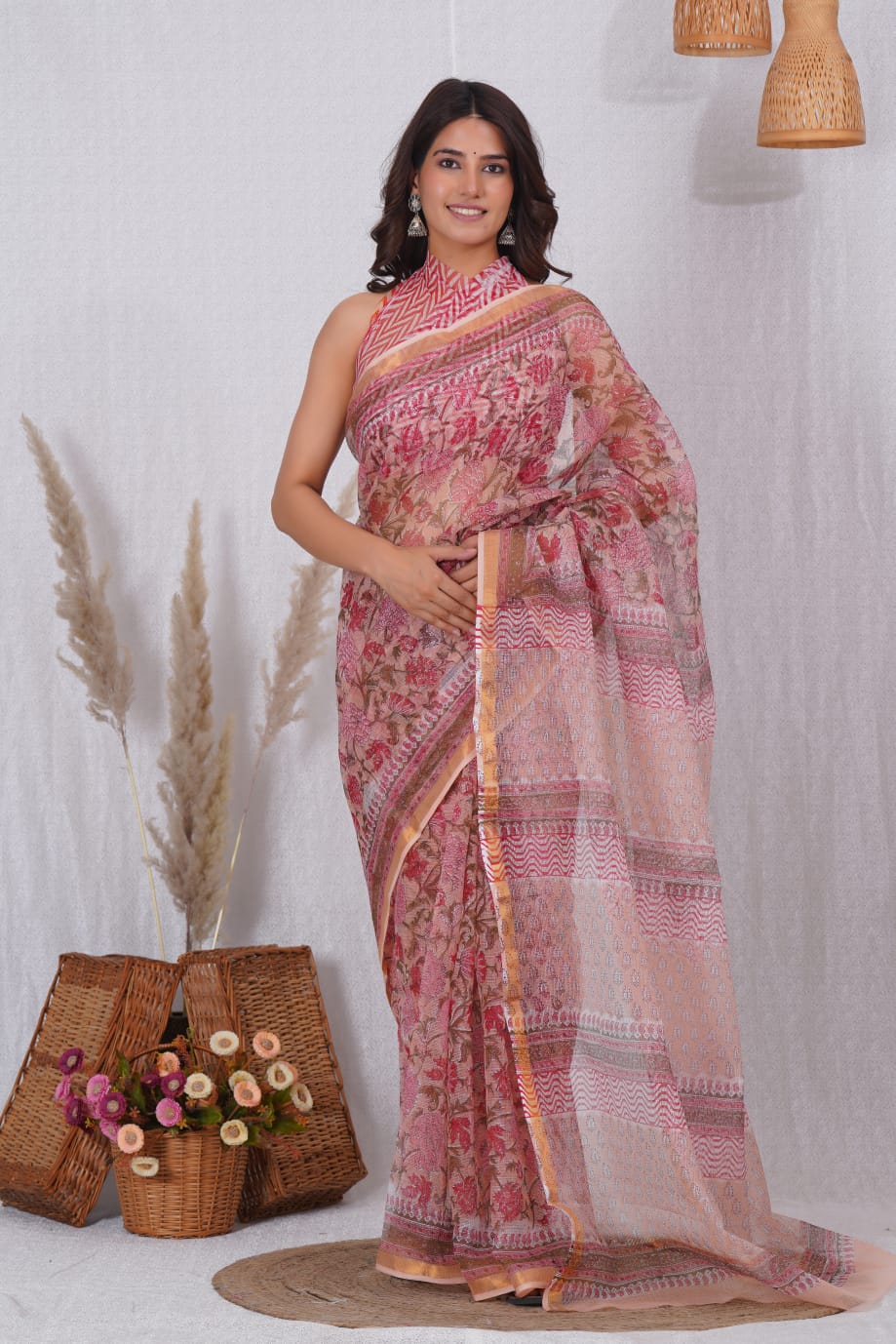 Jaipuri Block Printed Cotton Kota Doriya Saree (CIS59)