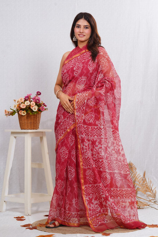 Bagru Hand Block Printed Chanderi Silk Saree with Blouse (CSS89)