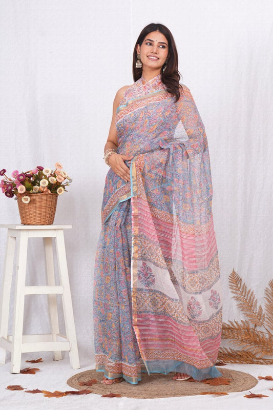 Jaipuri Block Printed Cotton Kota Doriya Saree (CIS63)