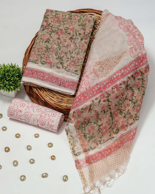 HAND BLOCK PRINTED KOTA DORIYA SUIT WITH KOTA DORIYA DUPPATA (FKS67)