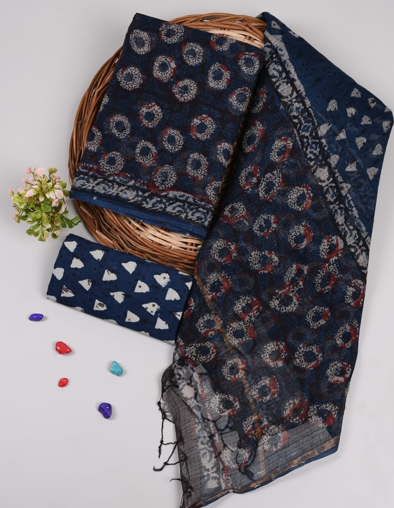 HAND BLOCK PRINTED KOTA DORIYA SUIT WITH KOTA DORIYA DUPPATA (FKS70)