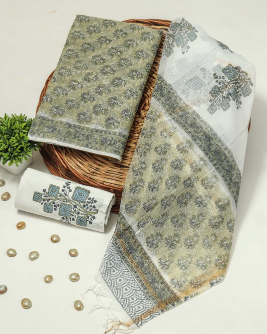 HAND BLOCK PRINTED KOTA DORIYA SUIT WITH KOTA DORIYA DUPPATA (FKS75)