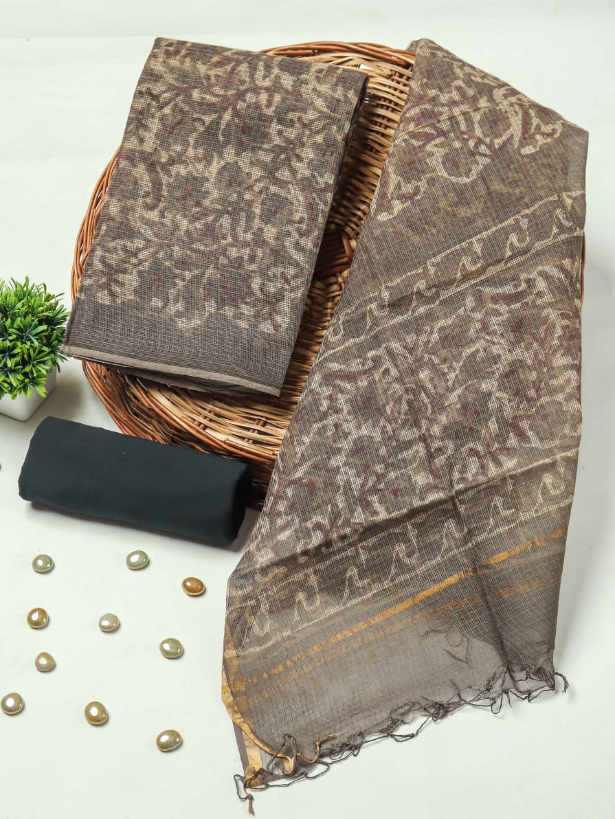 HAND BLOCK PRINTED KOTA DORIYA SUIT WITH KOTA DORIYA DUPPATA (FKS77)