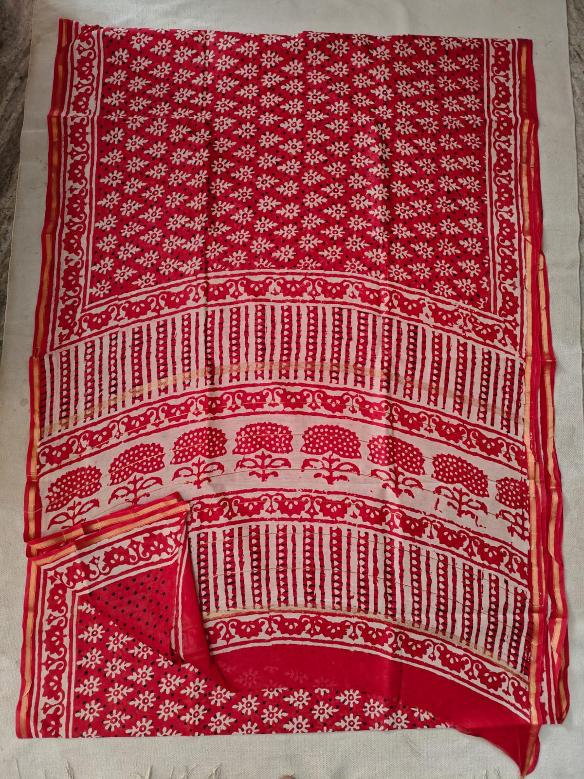 Bagru Hand Block Printed Chanderi Silk Saree with Blouse (CSS98)