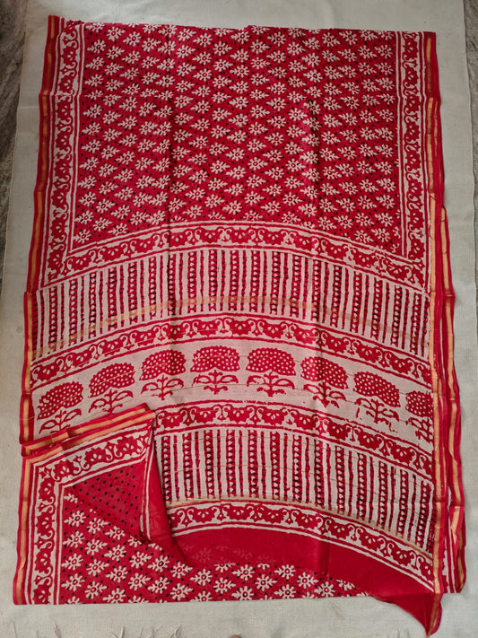 Bagru Hand Block Printed Chanderi Silk Saree with Blouse (CSS98)