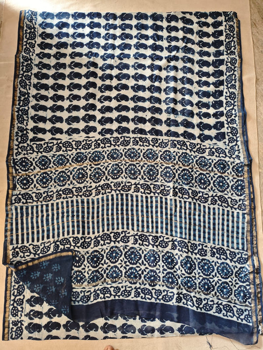 Bagru Hand Block Printed Chanderi Silk Saree with Blouse (CSS99)
