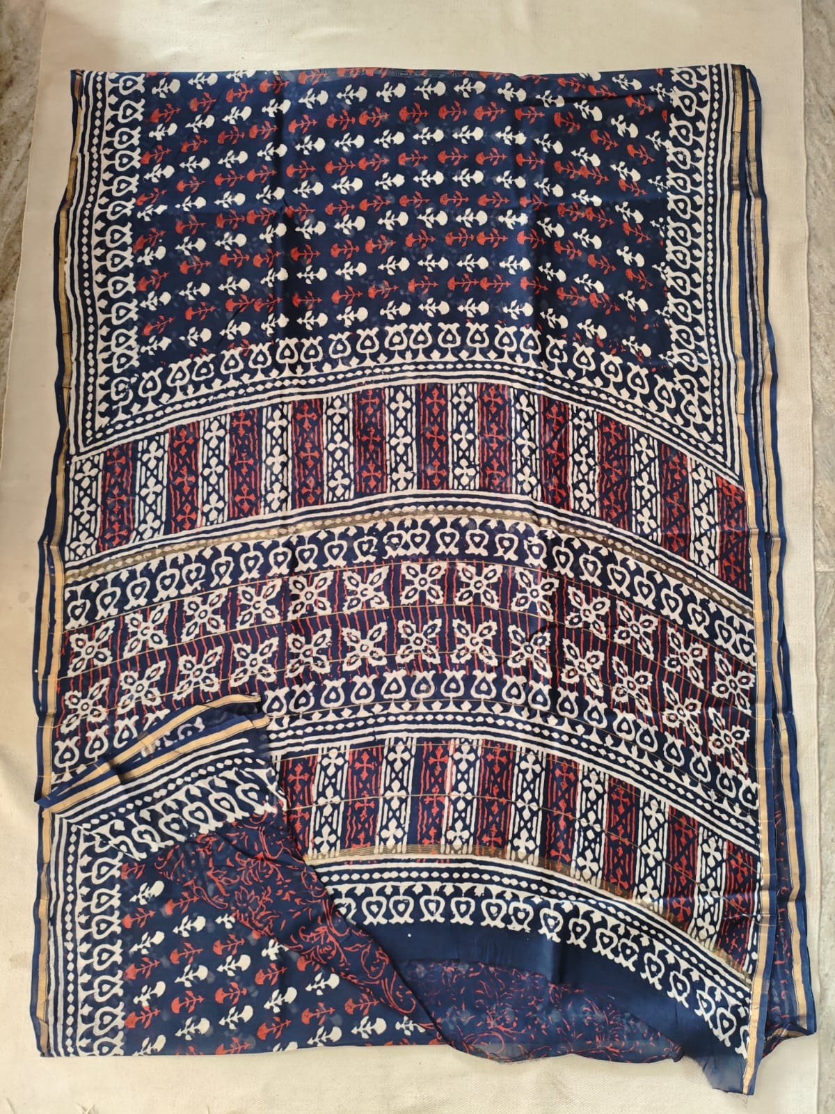 Bagru Hand Block Printed Chanderi Silk Saree with Blouse (CSS106)