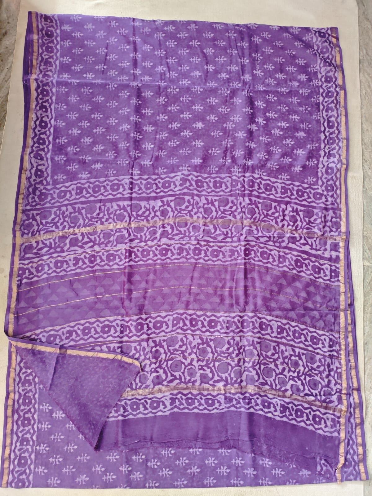 Bagru Hand Block Printed Chanderi Silk Saree with Blouse (CSS105)