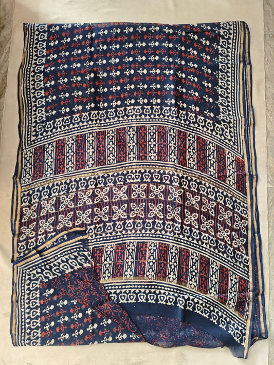 Bagru Hand Block Printed Chanderi Silk Saree with Blouse (CSS106)