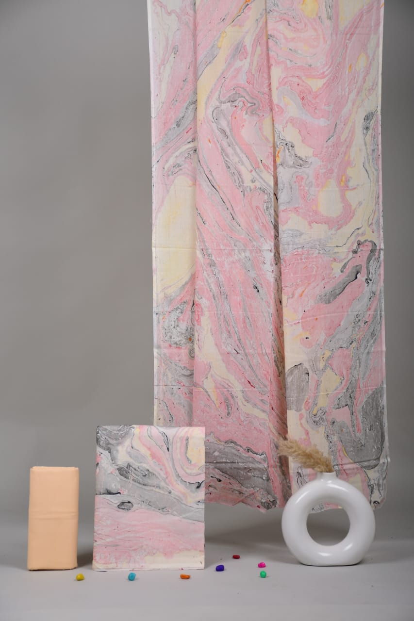 HAND BLOCK PRINTED COTTON 3-PIS SUIT WITH MULMUL DUPPATA (CMS45)