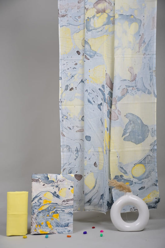 HAND BLOCK PRINTED COTTON 3-PIS SUIT WITH MULMUL DUPPATA (CMS48)