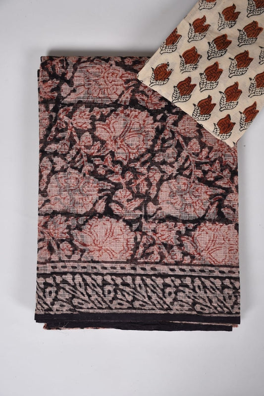 HAND BLOCK BAGRU PRINTED KOTA DORIYA SAREE WITH MULMUL BLOUSE (KDS80)