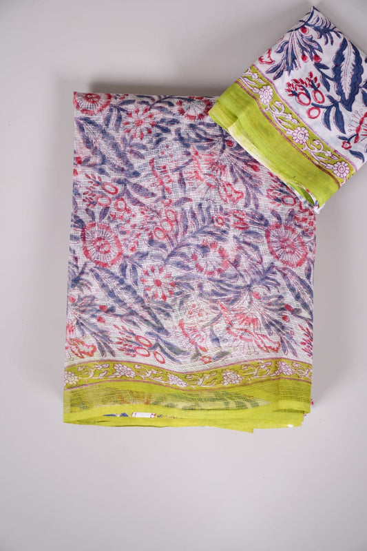 HAND BLOCK BAGRU PRINTED KOTA DORIYA SAREE WITH MULMUL BLOUSE (KDS82)