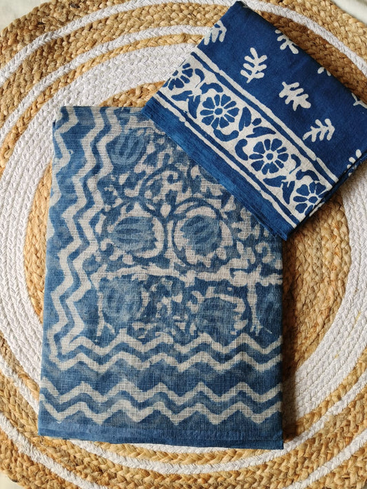 HAND BLOCK BAGRU PRINTED KOTA DORIYA SAREE WITH MULMUL BLOUSE (KDS84)