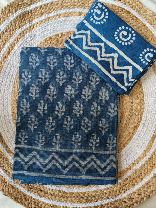 HAND BLOCK BAGRU PRINTED KOTA DORIYA SAREE WITH MULMUL BLOUSE (KDS85)